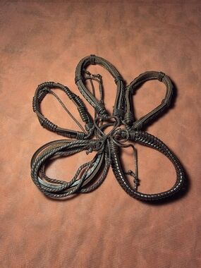 Set of Dark Brown Braided Leather Bracelets - Adjustable Stack